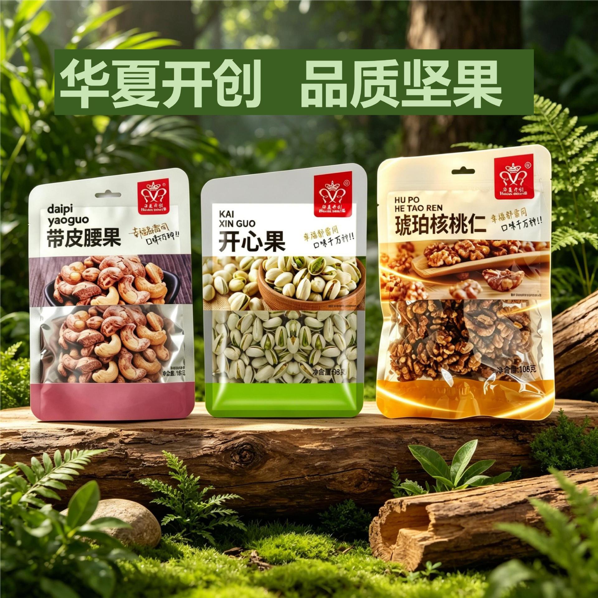 华夏开创系列坚果带皮腰果开心果琥珀核桃仁追剧休闲解馋炒货零食
