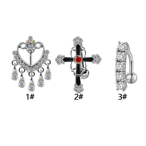 Gaby European and American love tassel cross zircon navel ring stainless steel inverted navel ring navel ornament navel nail
