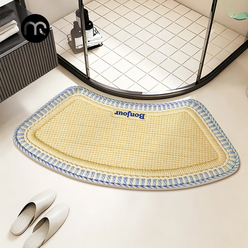 Dopamine-themed curved bathroom floor mat, absorbent and non-slip diatomaceous earth mat, quick-drying and stain-resistant doormat for the shower area