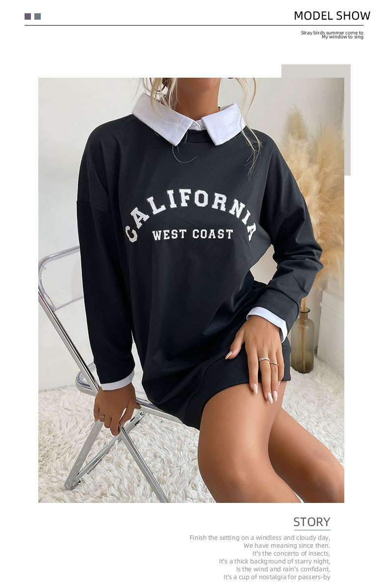  long-sleeved lapel fake two-piece letter printed sweatershirt dress nihaostyles wholesale clothing NSDMB88714