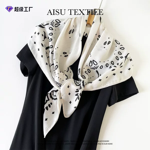 Summer Cashew Silk Scarf with a High-End Feel, European and American Simple Fashion Print, 90 cm Large Square Scarf for Women, Suitable for Workplace Pairing with a Neck Scarf