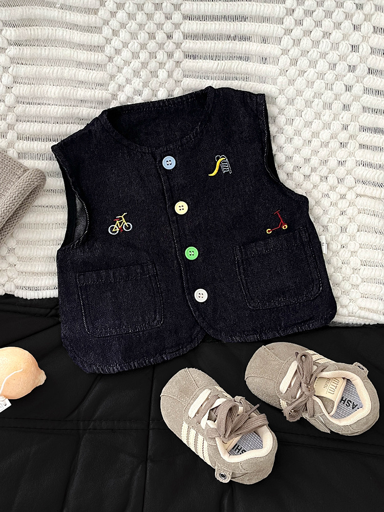 Otoño bebé masculino y femenino chaleco de vaquero neutro coreano plegable vestido de ropa de bebé chaleco de moda