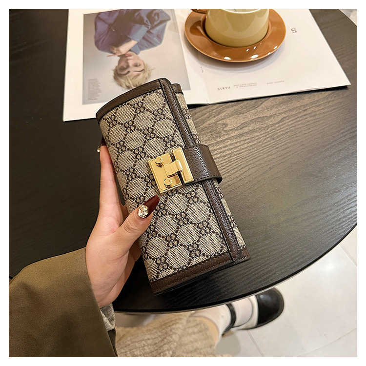Vintage Monogram Women's Trifold Wallet With Lock And Card Slots_voghion.com