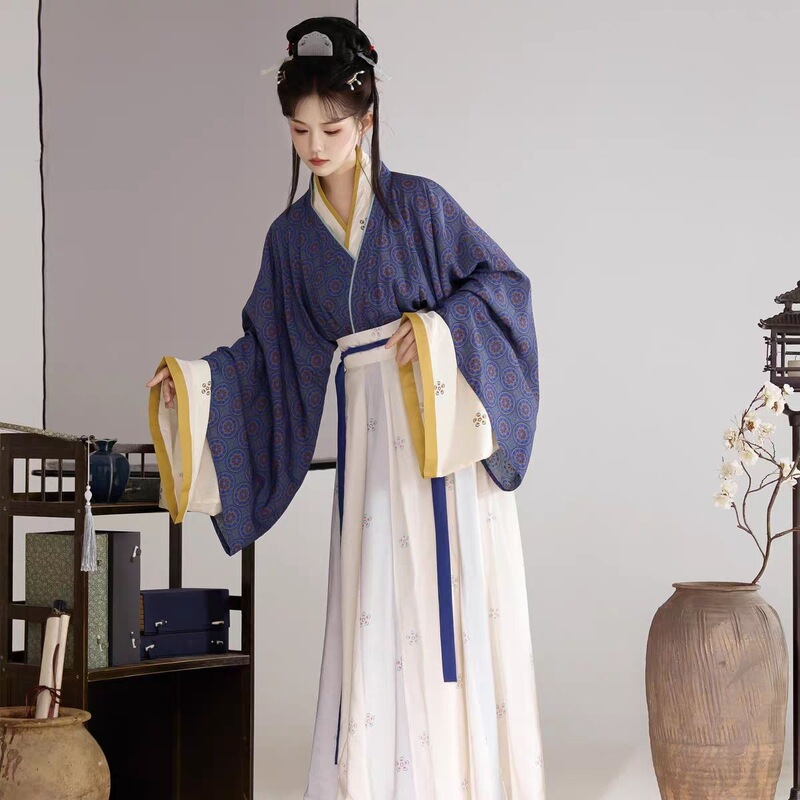 Improved New Product | Frost Falls | Jin Dynasty-Style Hanfu, Jin-Style Half-Sleeved Top, Printed Skirt, Skin-Friendly, Breathable, Traditional, Everyday Wear.