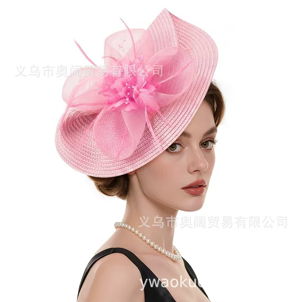 European and American Amazon bridal headpiece, horse racing festival, ball party, banquet hat, exaggerated headwear, feather mesh headpiece, hair accessory