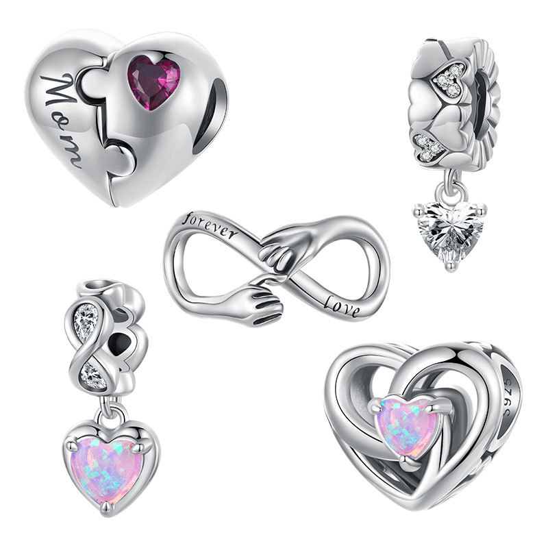 艾芙乐原创永恒爱心系列串珠diy散珠s925纯银饰品配件组合套装