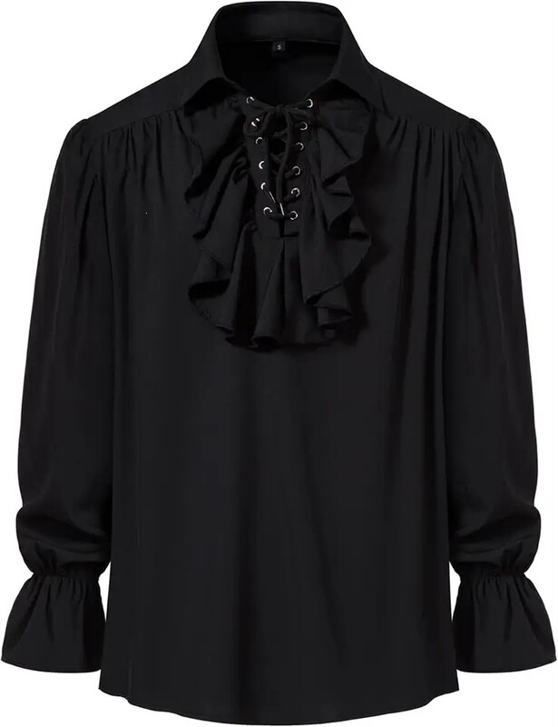 Men's Vintage Renaissance Steampunk Victorian Long-Sleeved Short-Collar Medieval Pirate Lace Shirt Men's Vintage Renaissance Steampunk Victorian Long-Sleeved Short-Collar Medieval Pirate Lace Shirt
