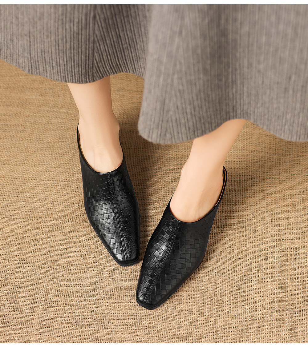 Sandal nữ bít mũi gót thô 5 cm, da bò đơn giản mùa xuân hè — đen chi tiết 15
