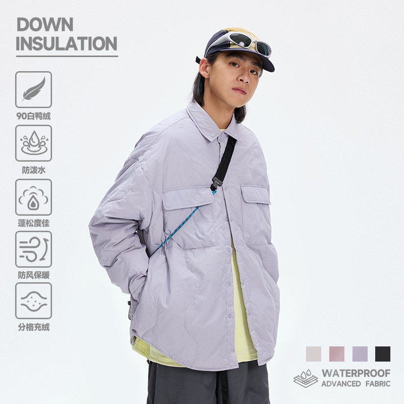 Special Clearance Sale: Early Winter Workwear Style Gourd-Patterned down Shirt, Unisex Loose Fit, Gender-Neutral Style, Lightweight down Jacket Special Clearance Sale: Early Winter Workwear Style Gourd-Patterned down Shirt, Unisex Loose Fit, Gender-Neutral Style, Lightweight down Jacket