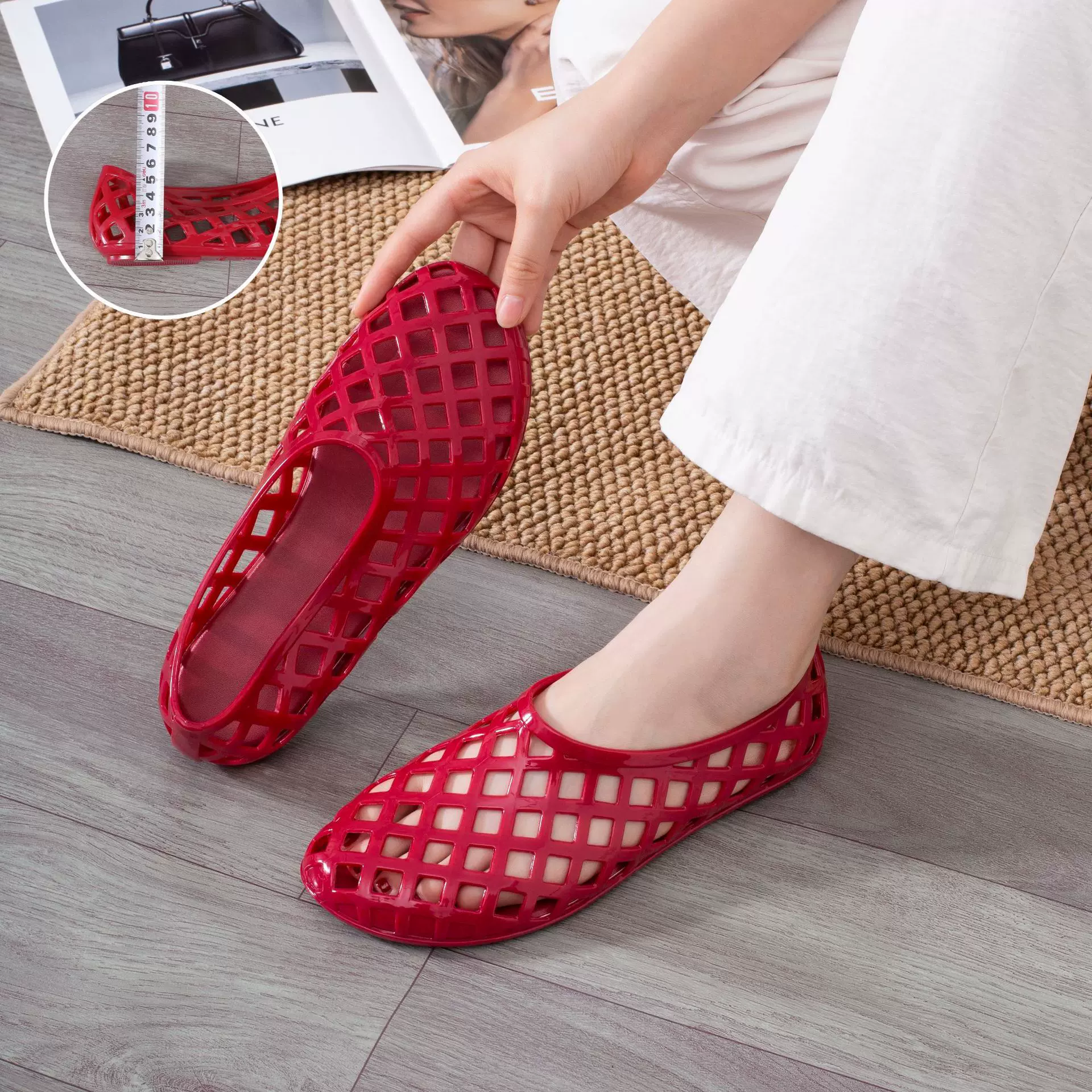 浅口女鞋夏季网格透气外穿休闲包头懒人凉鞋透明休闲沙滩鞋