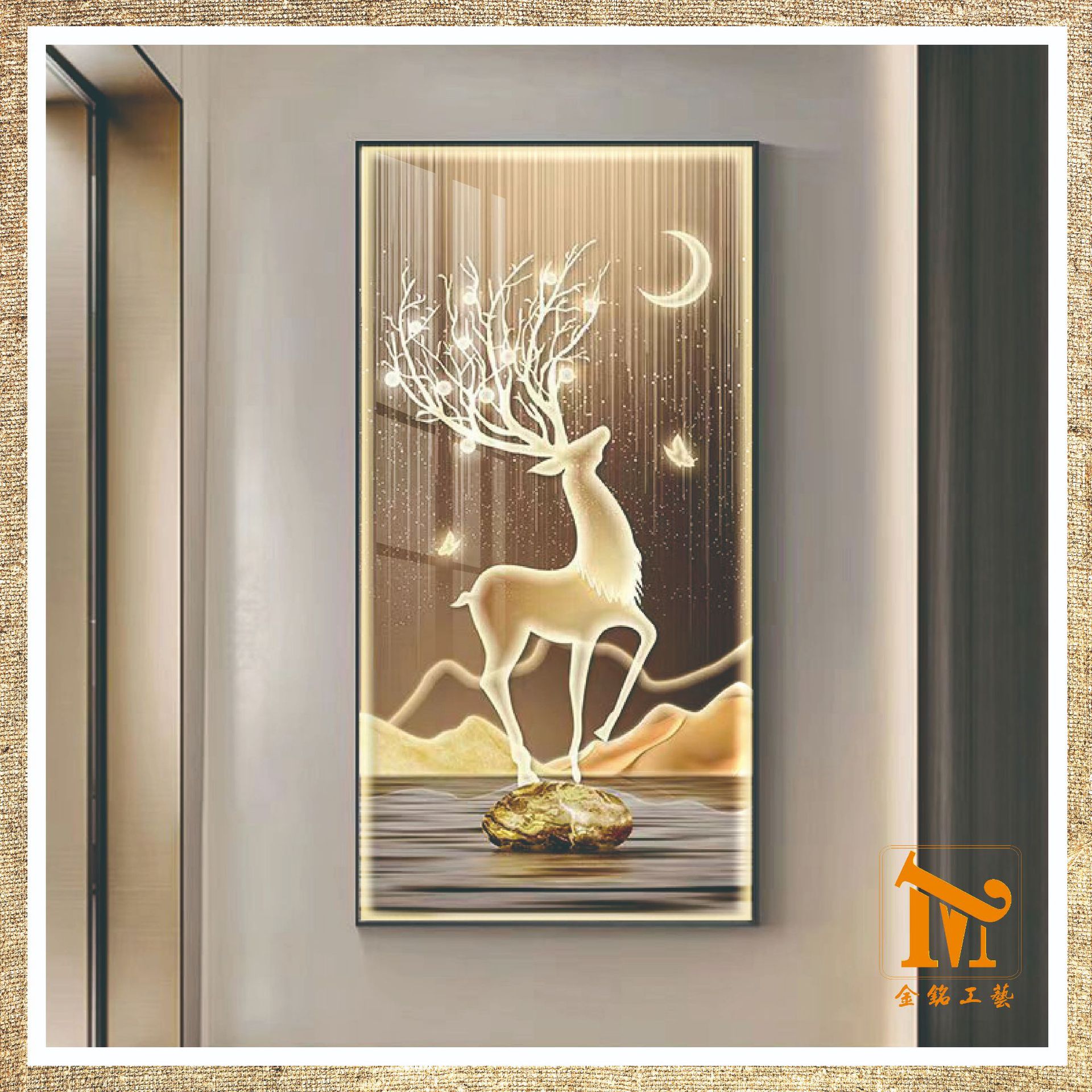 Lujo ligero en la puerta colgante pintura de atrajo Cai Lu pasillo pintura decorativa pasillo escalera mural decoración pintura de luz de diamante cristal