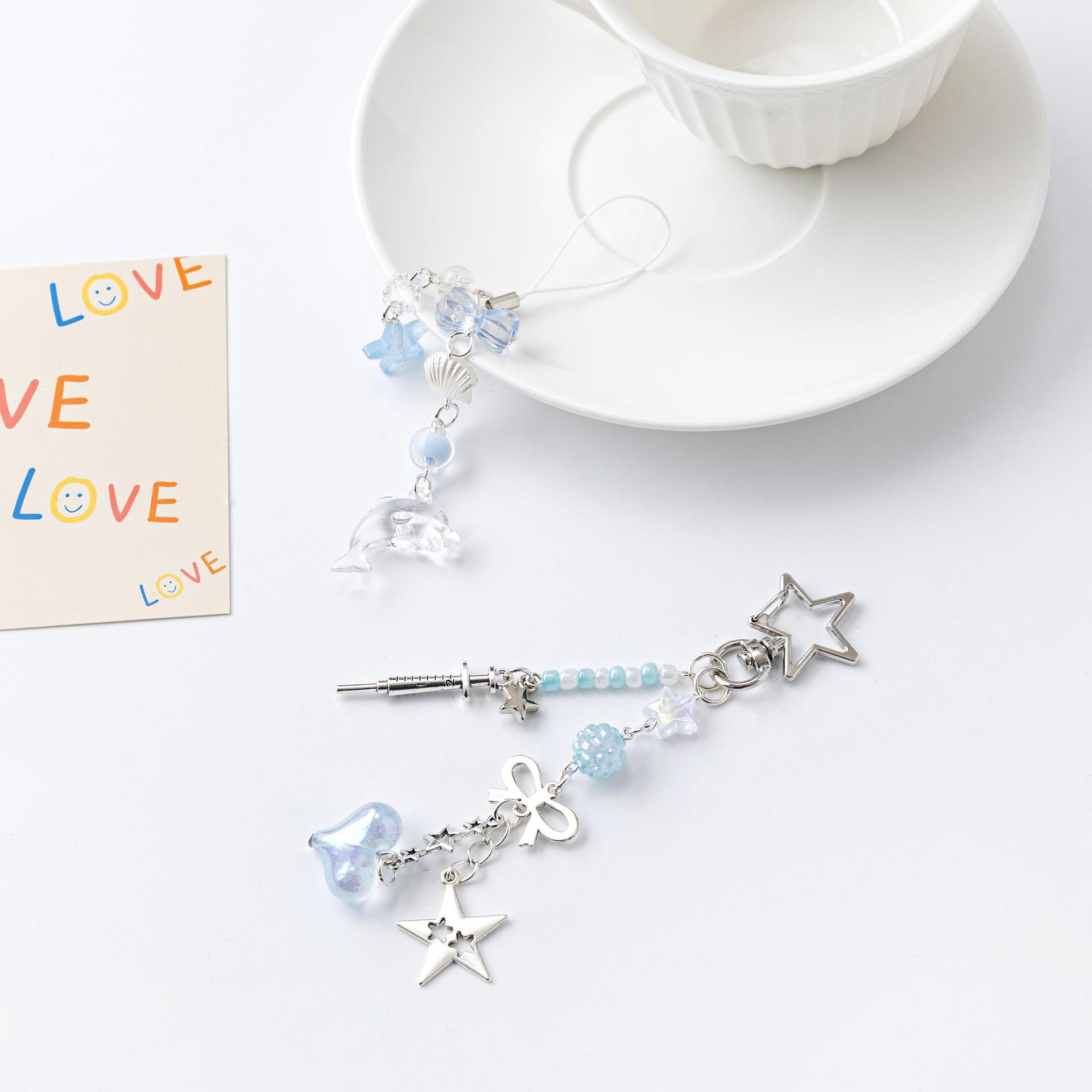 Ocean Star Dolphin Pearl Keychain And Phone Chain For Girls_voghion.com