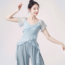 古典舞蹈服上衣形体服女中国舞现代舞荷叶边短袖纱衣练功服成人