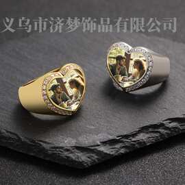 欧美心形定制图片戒指定制男女高级感朋克制款潮流指环百搭批发