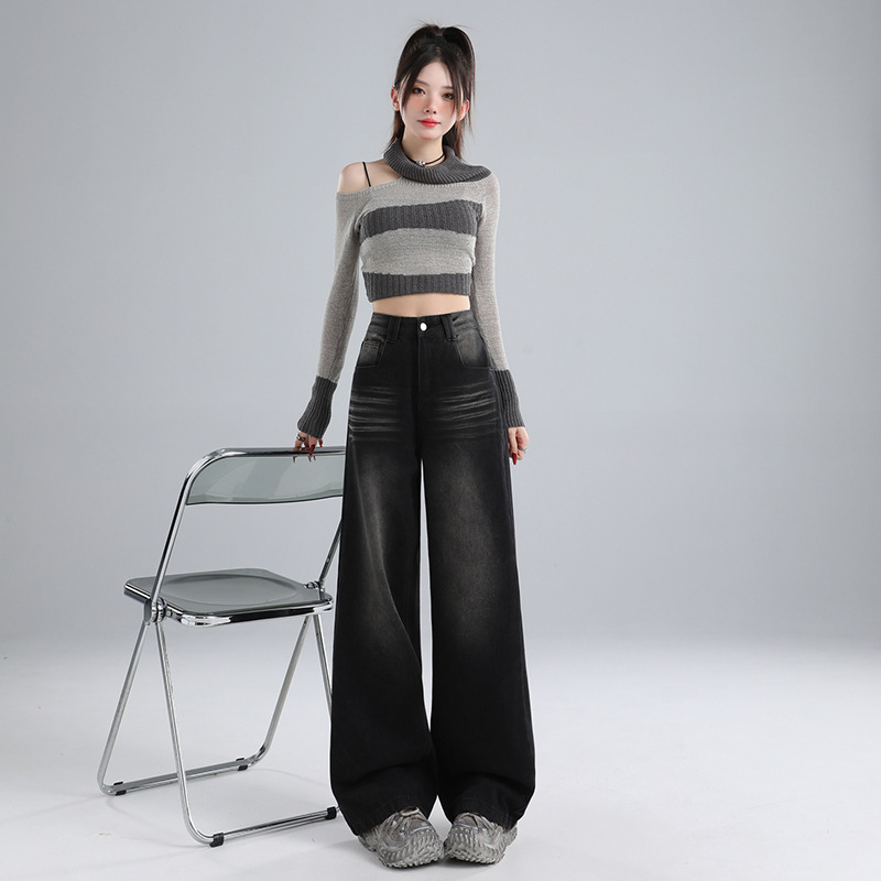 24 번째 OOTD  블랙 | 스키니 느슨한 세척 스크래치 스트레이트 다리 와이드 다리 청바지