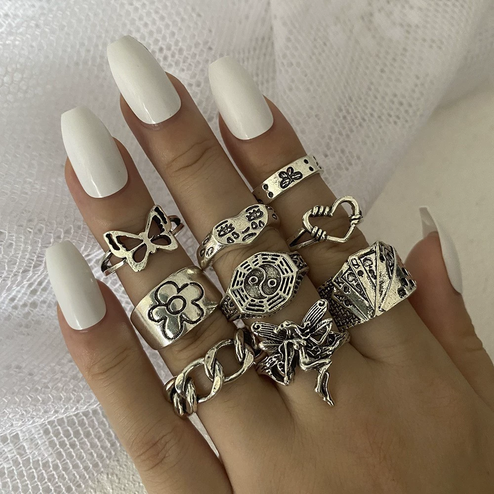 Ring multi-joint set, European style, metal adjustable stackable rings, assorted designs