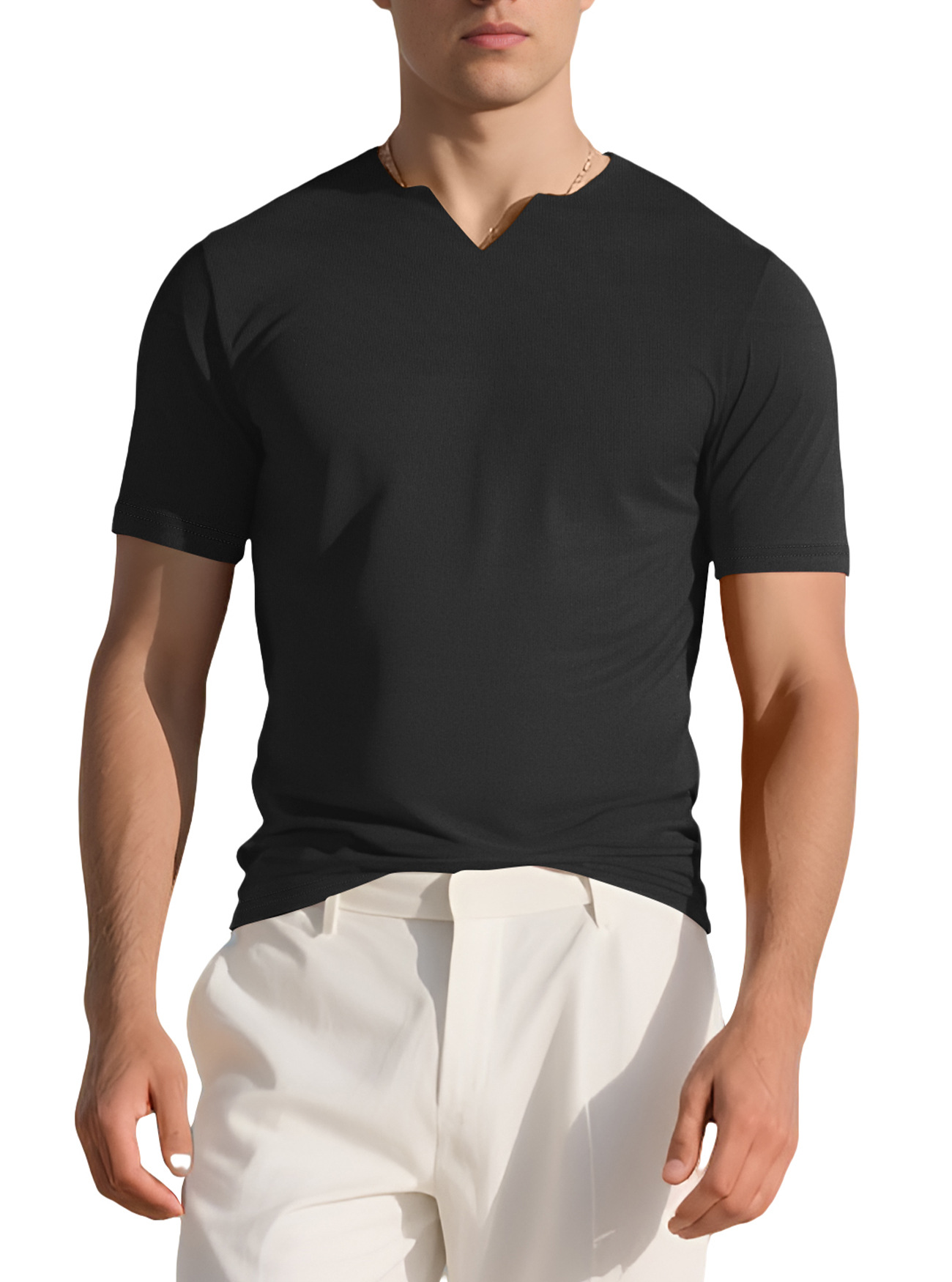 Nuevo transfronterizo Amazon verano nuevo hombre deporte elástico camiseta de tendencia americana camiseta de Henry manga corta casual