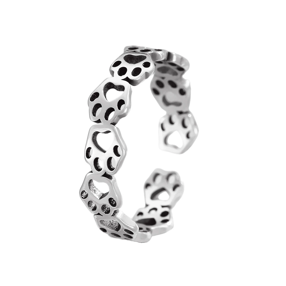 Cartoon adjustable hands and feet prints, silver zirconium, ring with stone, copper accessory
