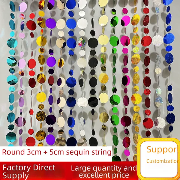 Sequin string sequin curtain gold and silver color wedding Christmas decoration round 3cm + 5cm sequin string Garland