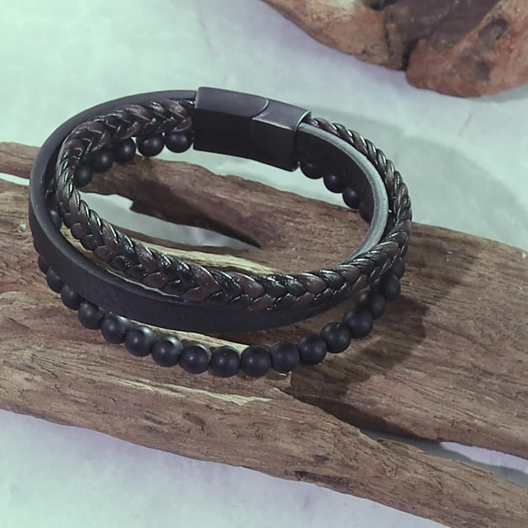 Hot-Selling Natural Volcanic Stone Multi-Layer Men's Leather Woven Bracelet Manufacturer Wholesale_voghion.com