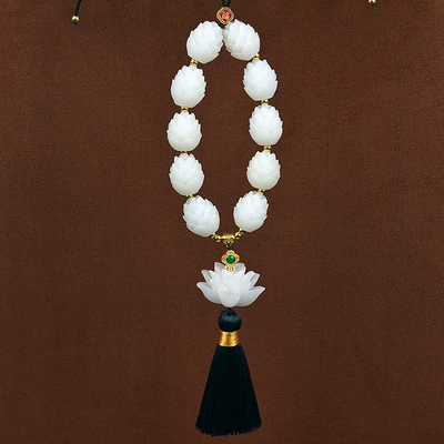 Car hanging – Charm, Peach Wood Car Decoration - good-luck-big-lotus-green-tassel