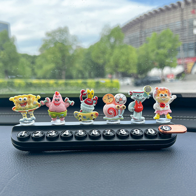 Sports Spongebob Temporary Parking Number Plate Cute Creative Moving Car Phone Plate Aromatherapy Car Interior Decoration Ornaments
