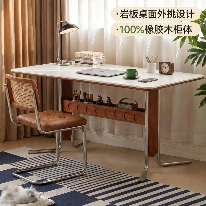 Vintage Solid Wood Desk 2026 New Model Student Home Computer Desk Cream Medieval Bauhaus Style Rock Slab Dining Table