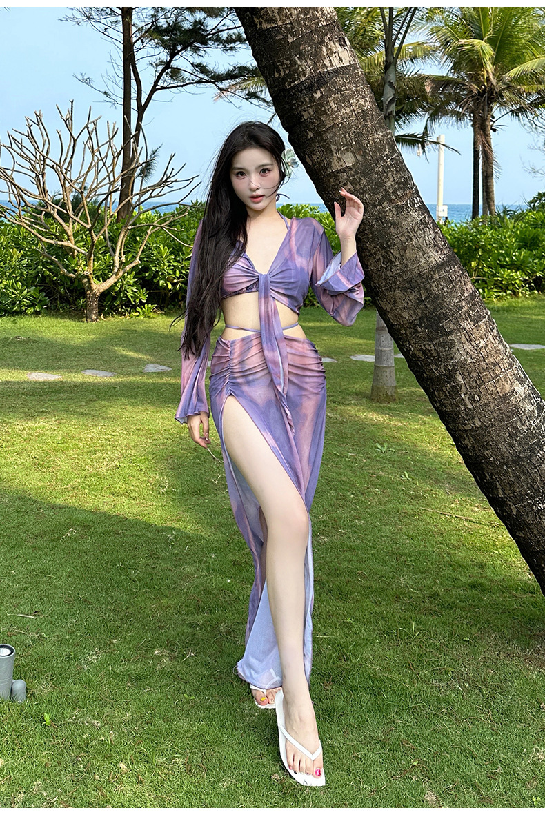 GraceChic GraceChic Sexy High-End Bikini Four-Piece Set Dress European And American Long Sleeve Slimming Beach Vacation Two-Piece Swimsuit_voghion.com