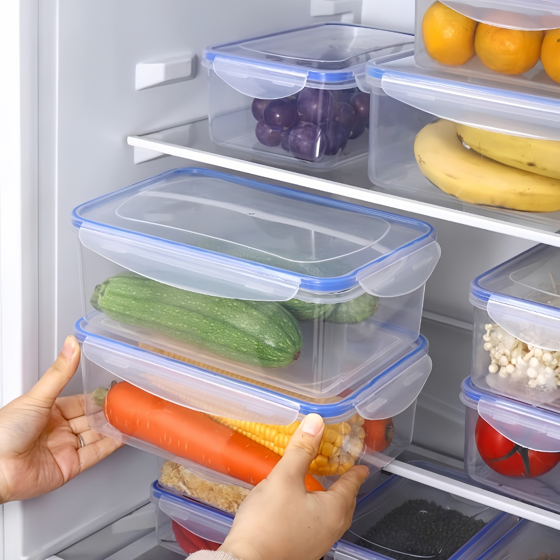 Caja de preservación de frescura Refrigerador de cocina Caja de preservación de frescura rectangular Caja de almacenamiento de alimentos Caja de almacenamiento de frutas Caja de sellado