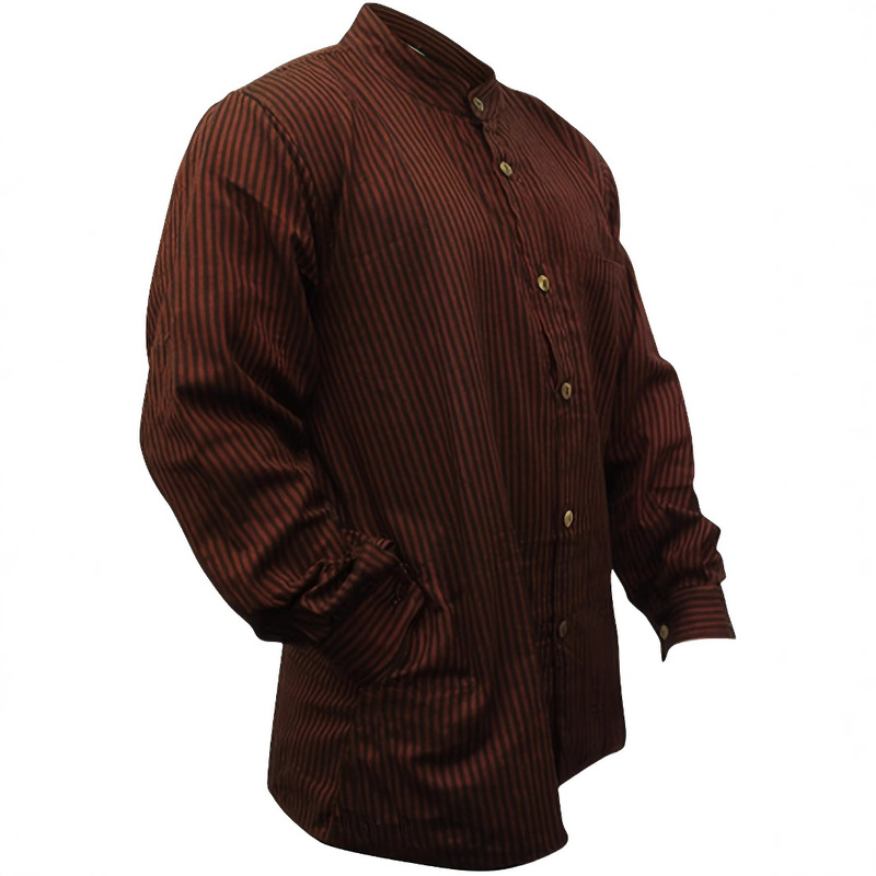 Amazon Quick Explosive 2025 European and American Summer Striped Henry Long Sleeve Shirt Men's National Style Loose Striped Stand