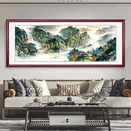 客厅装饰画背有靠山风水山水画酒店大堂会议室家居软装实木挂画