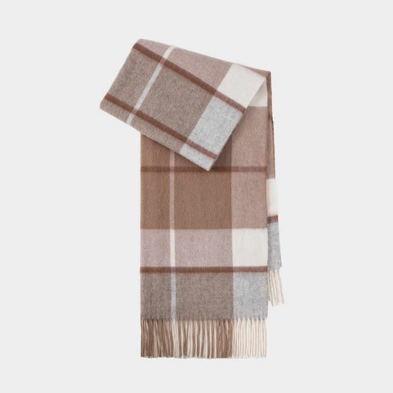 100% bufanda de lana para mujer, sentido de alta gama de invierno, chal de gran nombre a cuadros simples y versátiles, babero largo para hombres al por mayor