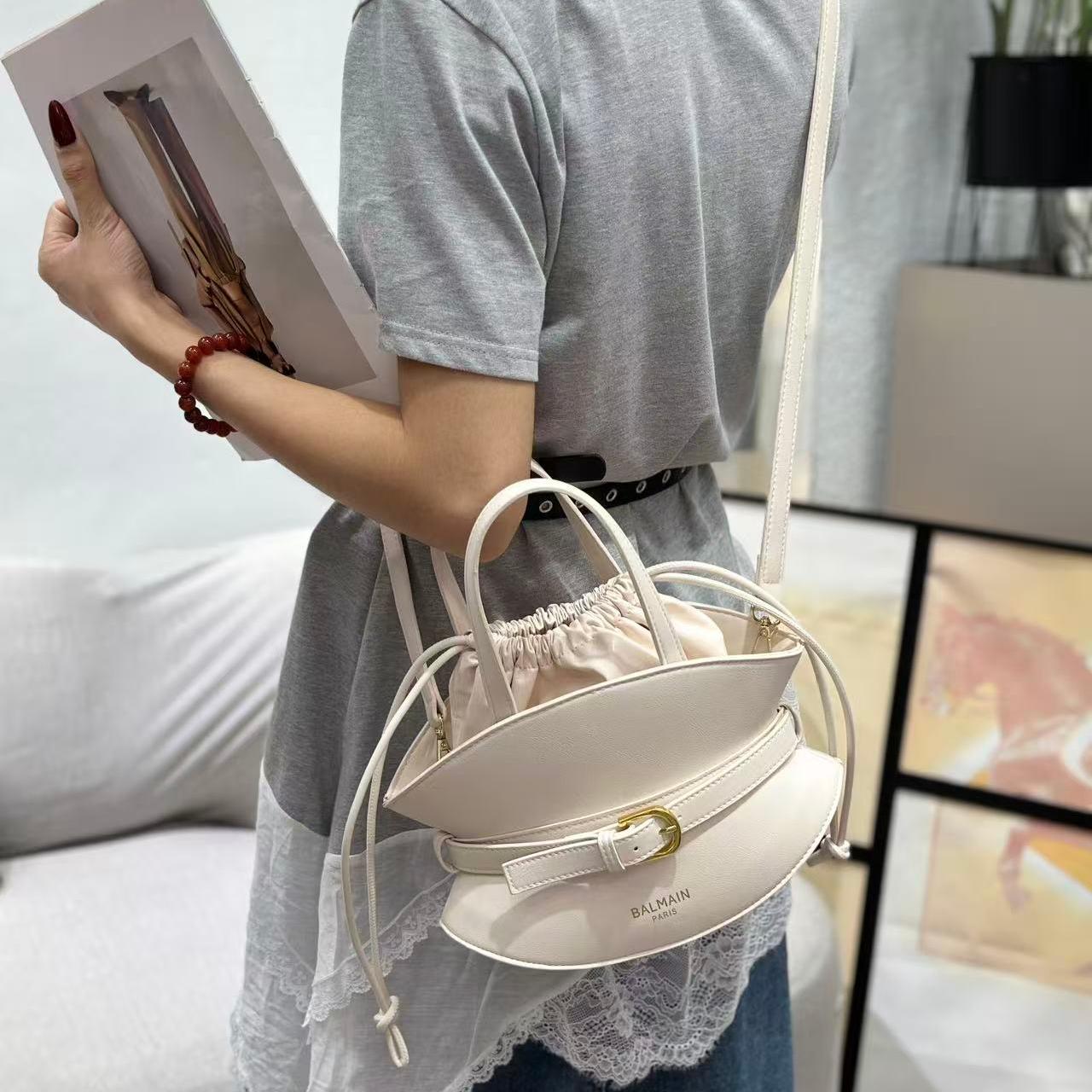 Túi xách tay nữ dáng quạt da thật phong cách vintage — màu trắng ngà, đen, màu cà phê, màu cam