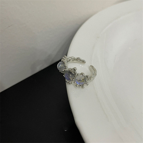 Ins-inspired opal moonstone ring, light luxury niche design lava zirconia index ring, versatile finger ring