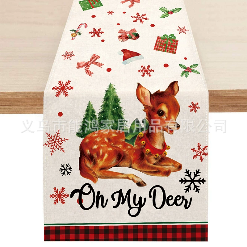 Cross-border hot-selling Christmas table flags, home table decorations, coffee table tablecloths, printed creative Christmas table flags and tablecloths
