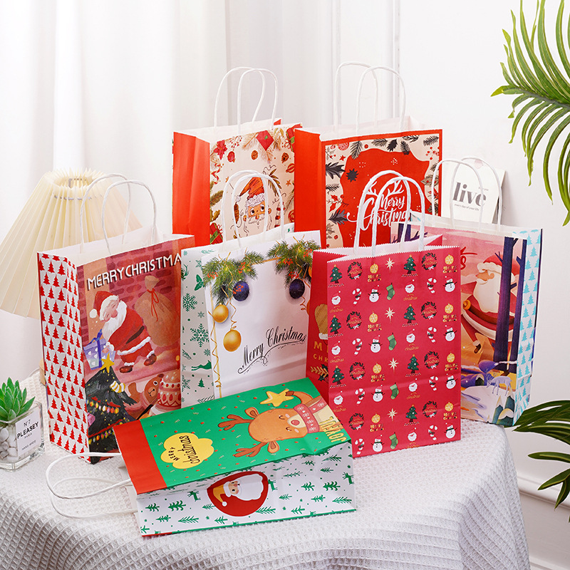 12 bolsas de regalo de Navidad, bolsas de papel kraft, bolsas de embalaje creativas para hornear, bolsas de mano, nuevas bolsas transfronterizas