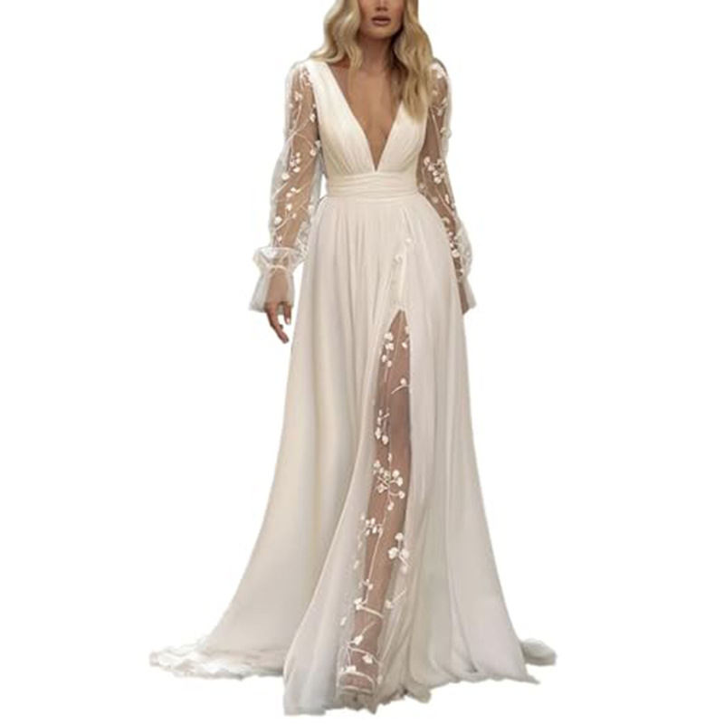 Foreign Trade Cross-Border Bridal Wedding Dress, High-End Gown with Long Sleeves, Mesh Wedding Dress, Slim-Fit, Elegant Banquet Dress for Women Foreign Trade Cross-Border Bridal Wedding Dress, High-End Gown with Long Sleeves, Mesh Wedding Dress, Slim-Fit, Elegant Banquet Dress for Women