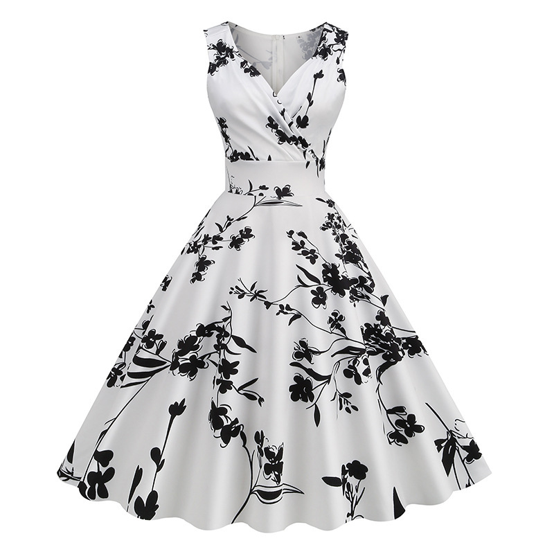 2026 Cross-Border Amazon Women's Clothing New Style 50S 60S Hepburn Style Retro Printed Dress Floral Dress