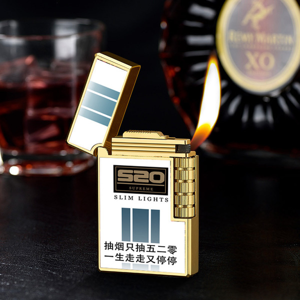 Langsheng Smoke Label Lighter Double-sided Color Printing Smoke Slogan Creative Tide Brand Windproof Inflatable Lighter Shake Tone Same Style