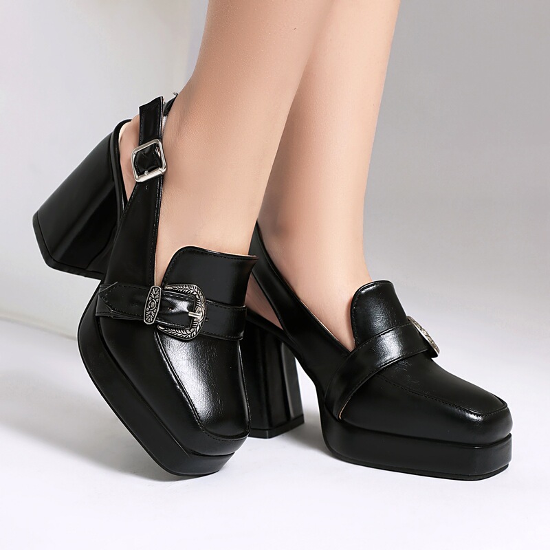 Belt Buckle High Heels Early Spring Size 45 Large Size Thick Sole 40 Cross-Border Fashion Supply 2026 British Style Backless Single Shoes for Women