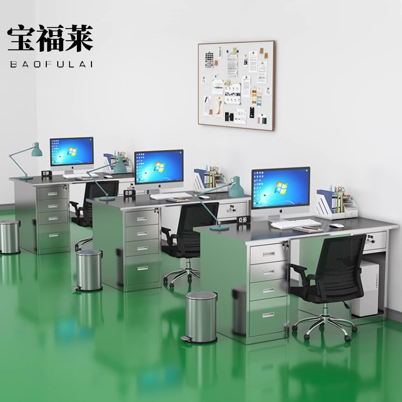 304 Stainless Steel Desk Office Computer Desk Factory Workshop Desk with Drawer Workbench Cashier