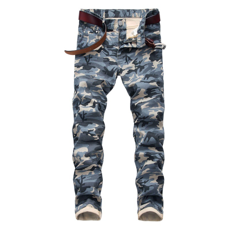 Oferta transfronteriza pantalones vaqueros de camuflaje de los hombres de la personalidad de los hombres Slim stretch ejército verde impreso pantalones Casuales