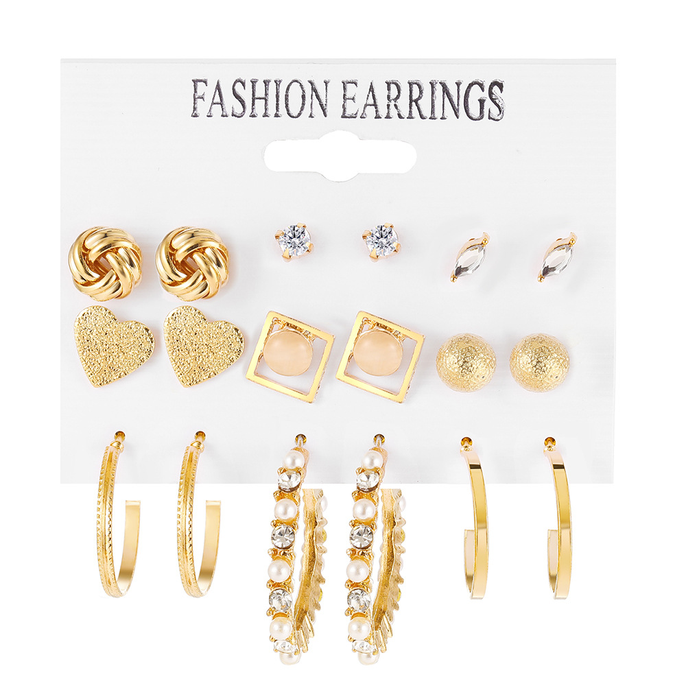 18g Weight Rhinestones Inlay Material Earrings Classification 1 Set Quantity Daily Occasion Imitation Pearl, Metal Material Star, Heart Shape Pattern Women'S Gender Plating Design Simple Style Style 1 Set Simple Style Star Heart Shape Plating Imitation Pearl Metal Rhinestones Earrings 8