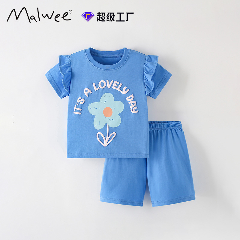 Transfronterizos para malwee niñas set de verano nuevo estilo europeo y americano para niños de mediana edad cuello redondo ocio ropa para el hogar de mangas cortas