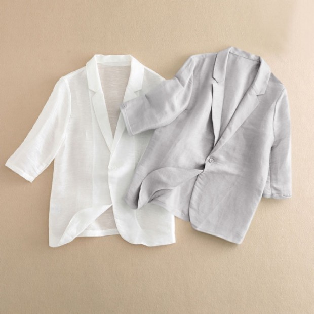 Damen Sommer Blazer Leicht Aus Baumwolle Seide Und Leinen_voghion.com