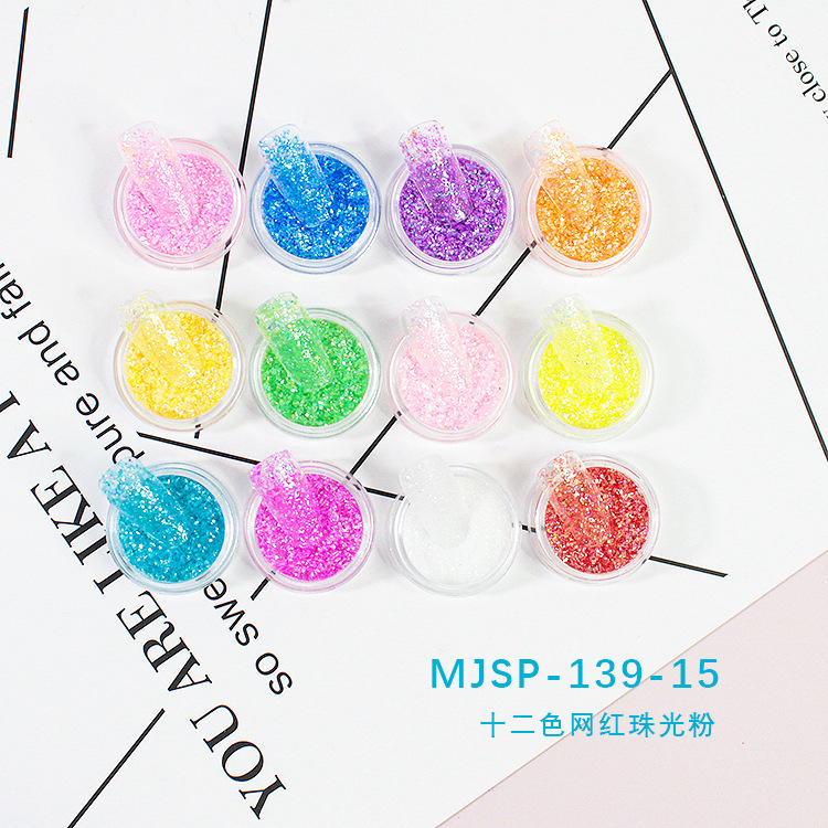 12 colores de uñas belleza Ojo Maquillaje Glitter lentejuelas cerámica suave fruta pieza perla polvo Delgado mezclado accesorios la joyería BRICOLAJE