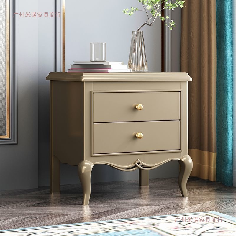 American Bedside Table Painted French Light Luxury European Style Minimalist Bedside Table Solid Wood Large Size Modern Simple Storage Cabinet
