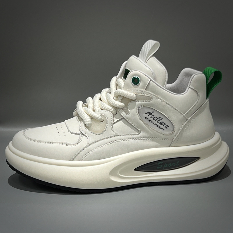 First-Layer Cowhide Men's Shoes, Winter Thick-Soled Fleece-Lined Warm Sports and Casual Shoes, Comfortable, Breathable, Non-Stinky Feet, High-Top Sneakers