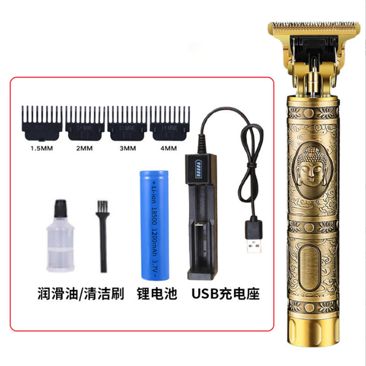 T9佛头龙凤理发器电推剪油头理发剪复古雕刻推子送3卡尺一件代发|ms