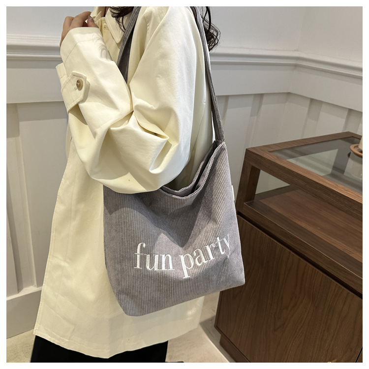 Simple hand-held corduroy large-capacity daily casual work single-shoulder bag, niche tote bag, fashionable canvas bag undefined